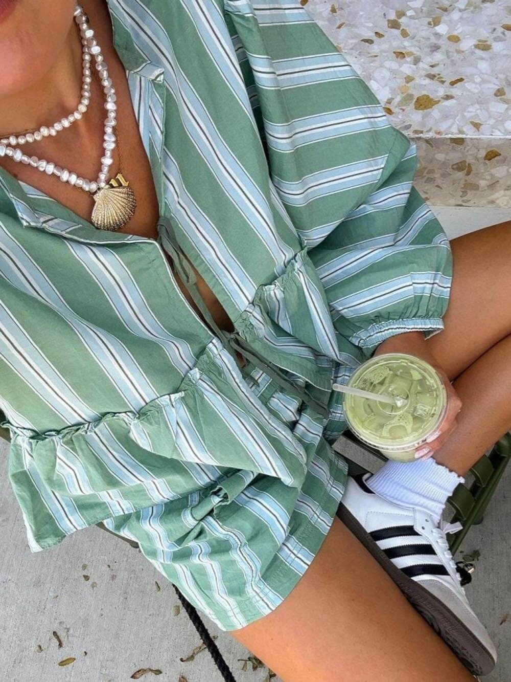 Loose Patchwork Striped Printed Shirt - Image 2