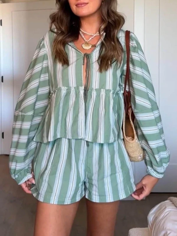 Loose Patchwork Striped Printed Shirt