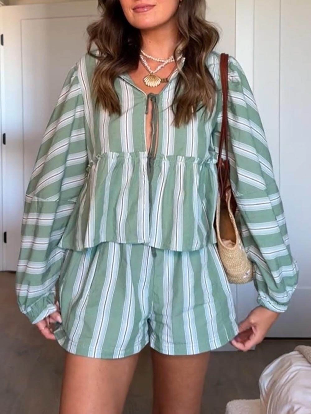 Loose Patchwork Striped Printed Shirt - Image 1