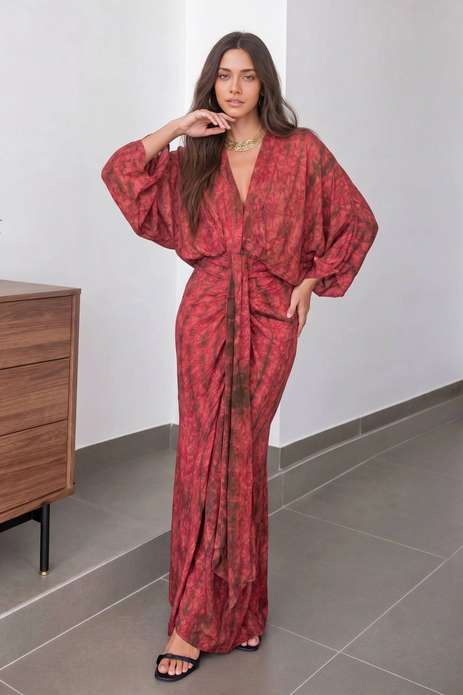 Kimono-Style Printed Dress - Image 2