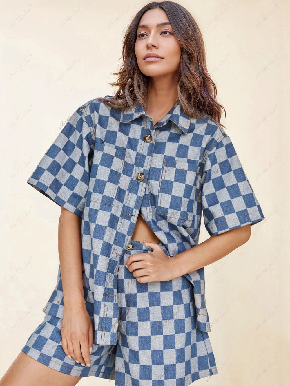 Loose Check Print Denim Shirt - Image 2