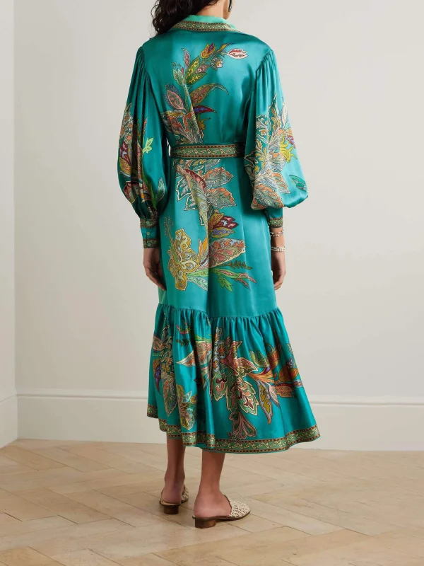 Delicate Satin Floral Print Single Breasted Midi Dress - Image 3