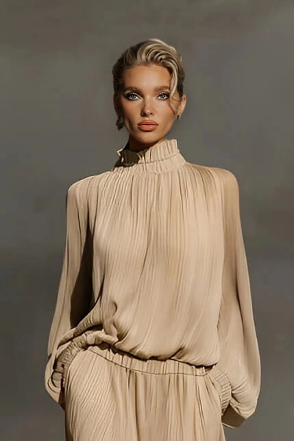 Modern Casual Chiffon High-Neck Ruffled Loose Top - Image 2