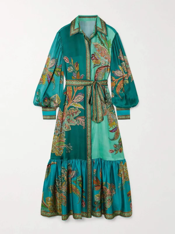 Delicate Satin Floral Print Single Breasted Midi Dress - Image 2