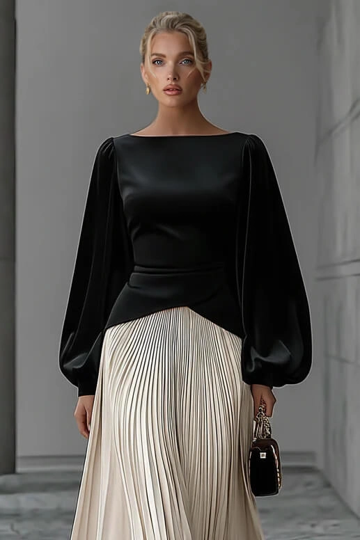 Chic Minimalist Velvet Paneled Pleated-Hem Maxi Dress - Image 2