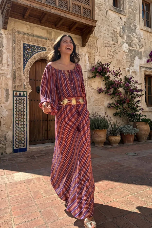 Striped Irregular Hem Maxi Dress