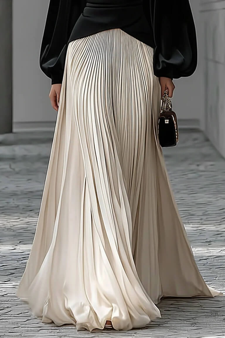 Chic Minimalist Velvet Paneled Pleated-Hem Maxi Dress - Image 3