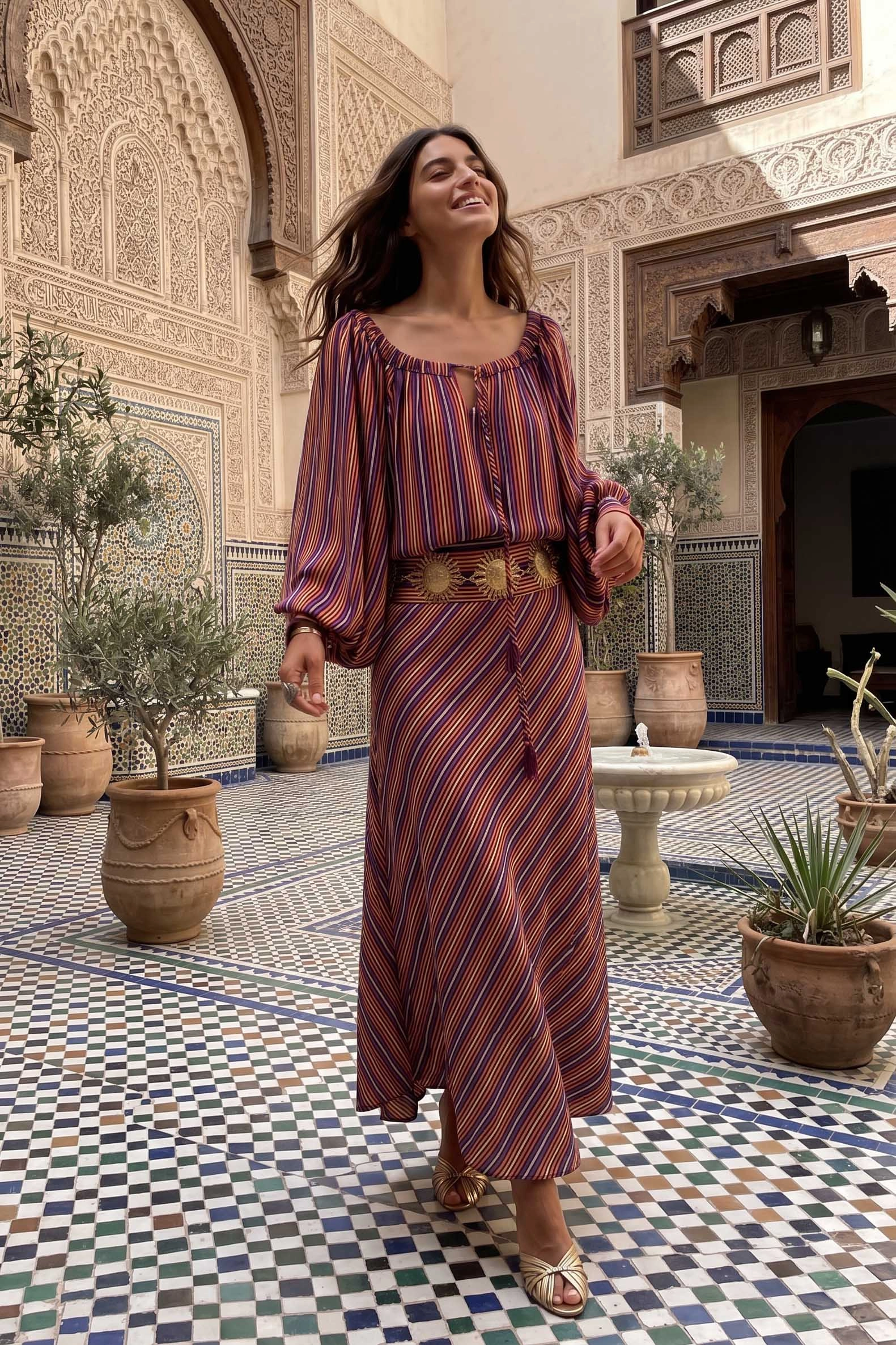 Striped Irregular Hem Maxi Dress - Image 3