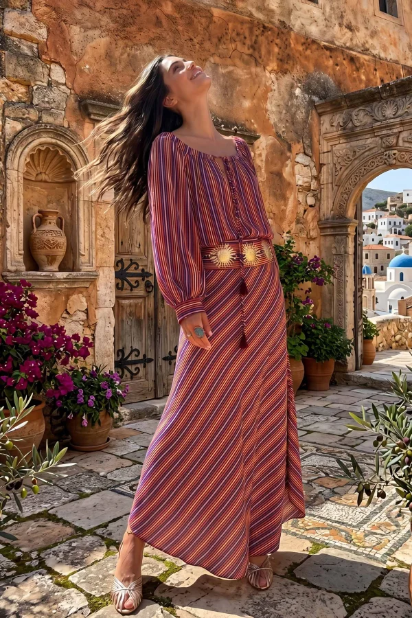 Striped Irregular Hem Maxi Dress - Image 6